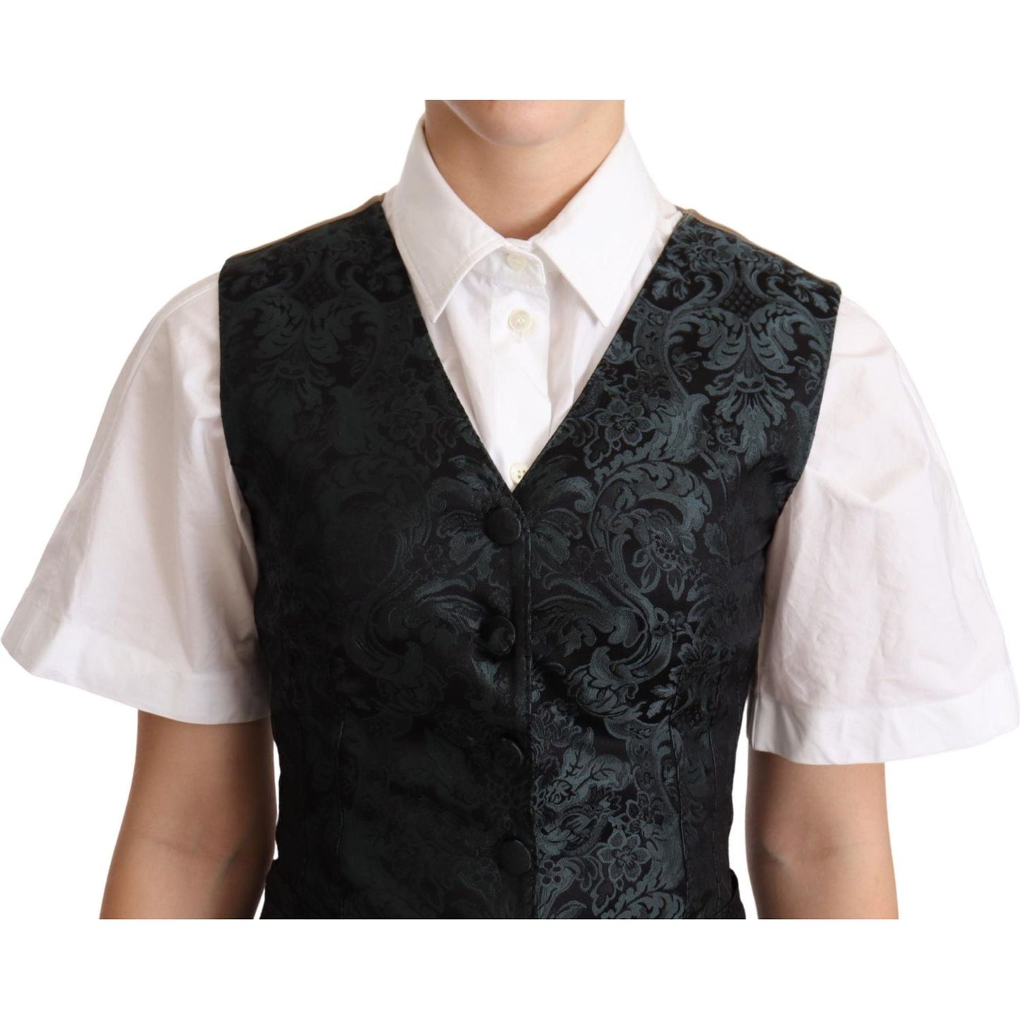 Dolce & Gabbana Enchanting Jacquard Floral Waistcoat Vest Jacket Dolce & Gabbana Dark Slate Gray