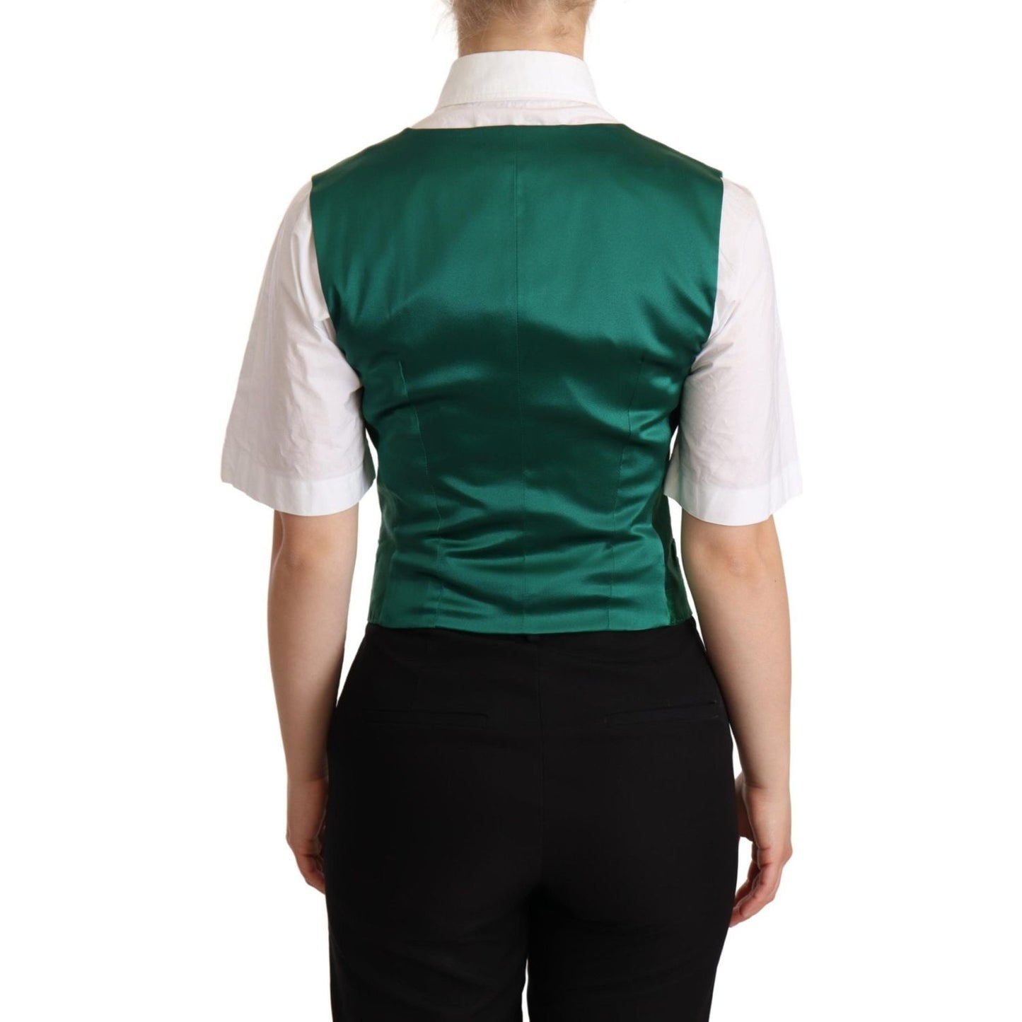 Dolce & Gabbana Elegant Green Silk Blend Waistcoat Vest Jacket Dolce & Gabbana Gray