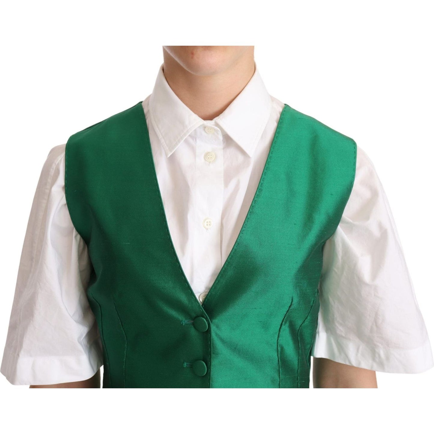 Dolce & Gabbana Elegant Green Silk Blend Waistcoat Vest Jacket Dolce & Gabbana Light Gray