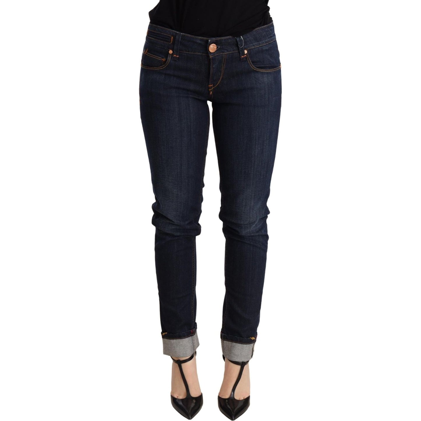 Acht Chic Dark Blue Skinny Jeans WOMAN TROUSERS Acht Black