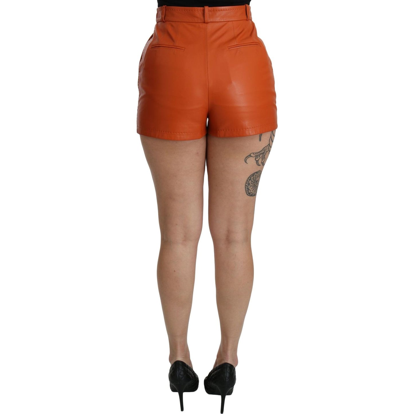 Dolce & Gabbana Chic Orange Leather High Waist Hot Pants Shorts Dolce & Gabbana Sienna