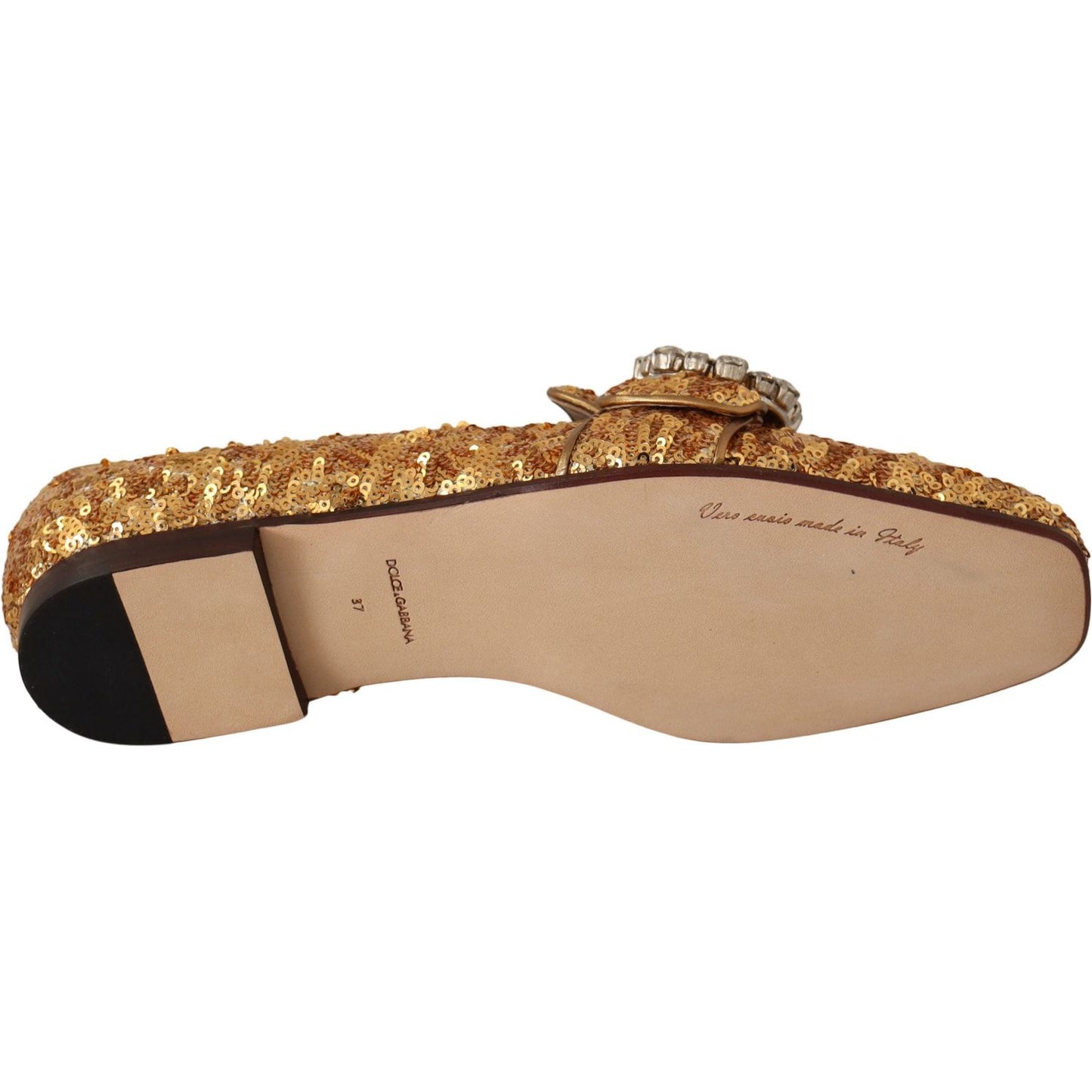 Dolce & Gabbana Elegant Gold Sequin Crystal Flats Dolce & Gabbana Rosy Brown