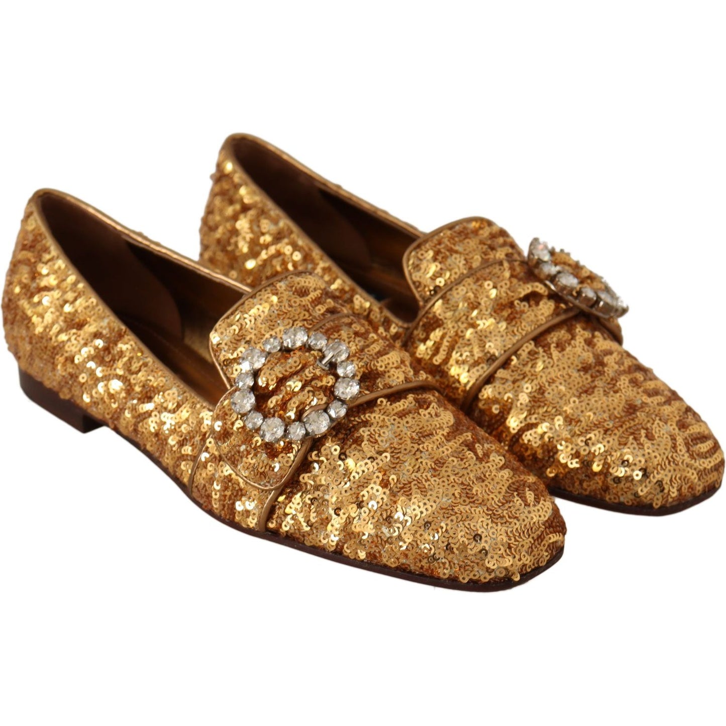 Dolce & Gabbana Elegant Gold Sequin Crystal Flats Dolce & Gabbana Sienna