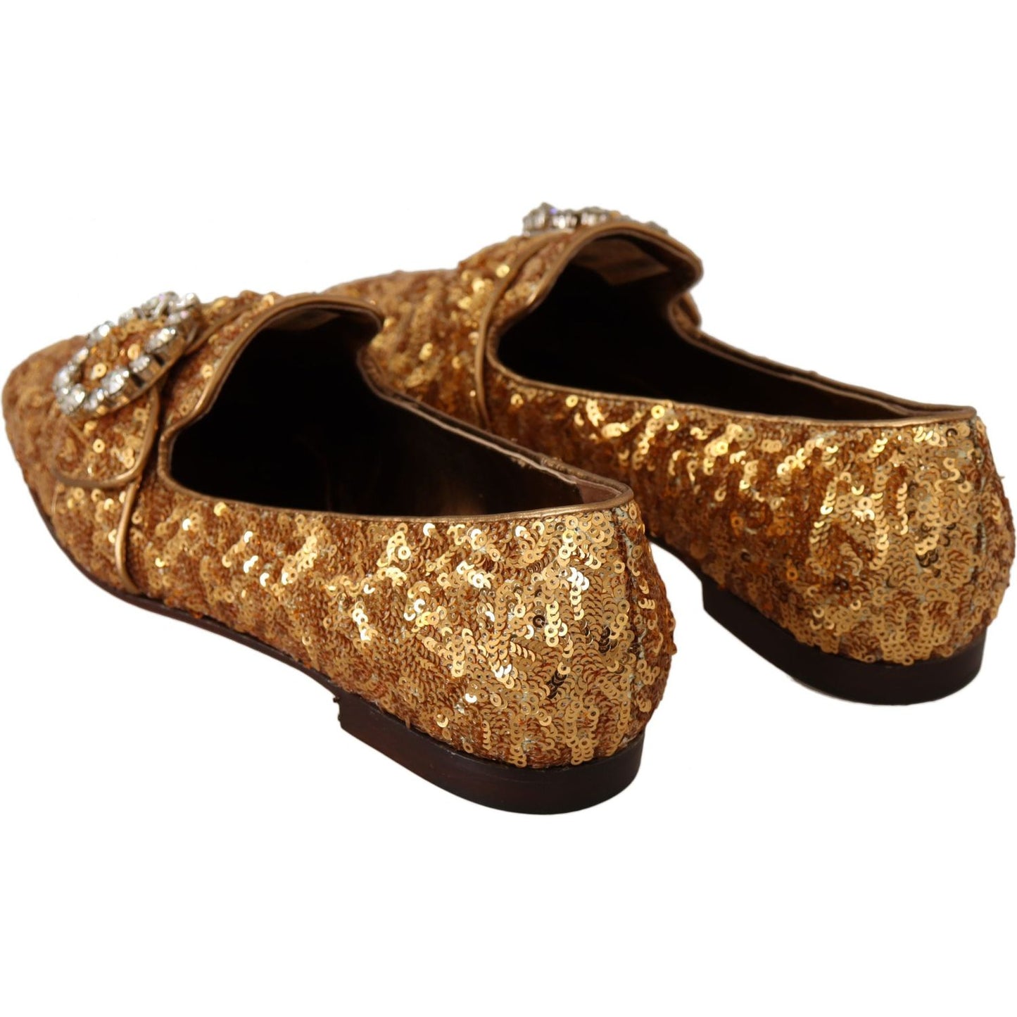 Dolce & Gabbana Elegant Gold Sequin Crystal Flats Dolce & Gabbana Saddle Brown