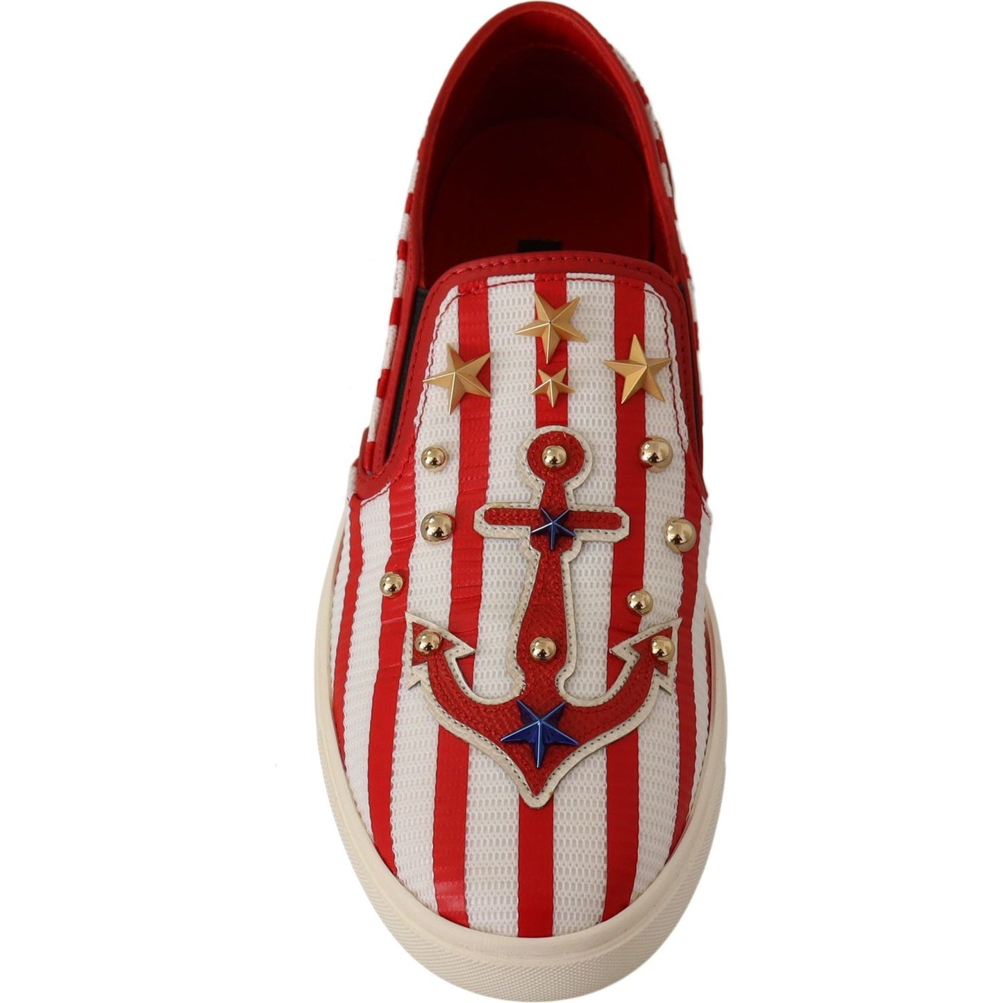 Dolce & Gabbana Stripe Print Studded Loafers WOMAN LOAFERS Dolce & Gabbana Gray