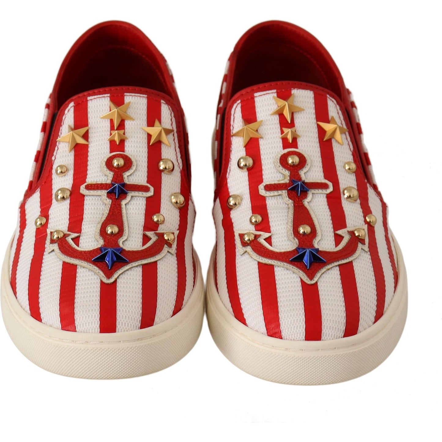 Dolce & Gabbana Stripe Print Studded Loafers WOMAN LOAFERS Dolce & Gabbana Gray