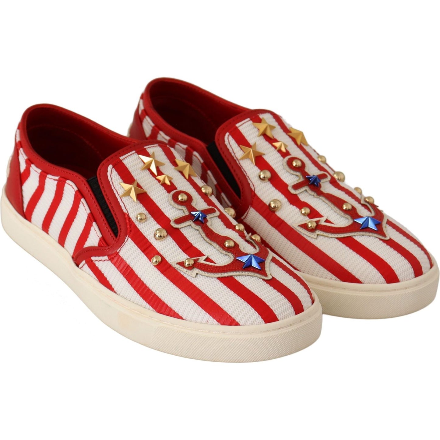Dolce & Gabbana Stripe Print Studded Loafers WOMAN LOAFERS Dolce & Gabbana Gray
