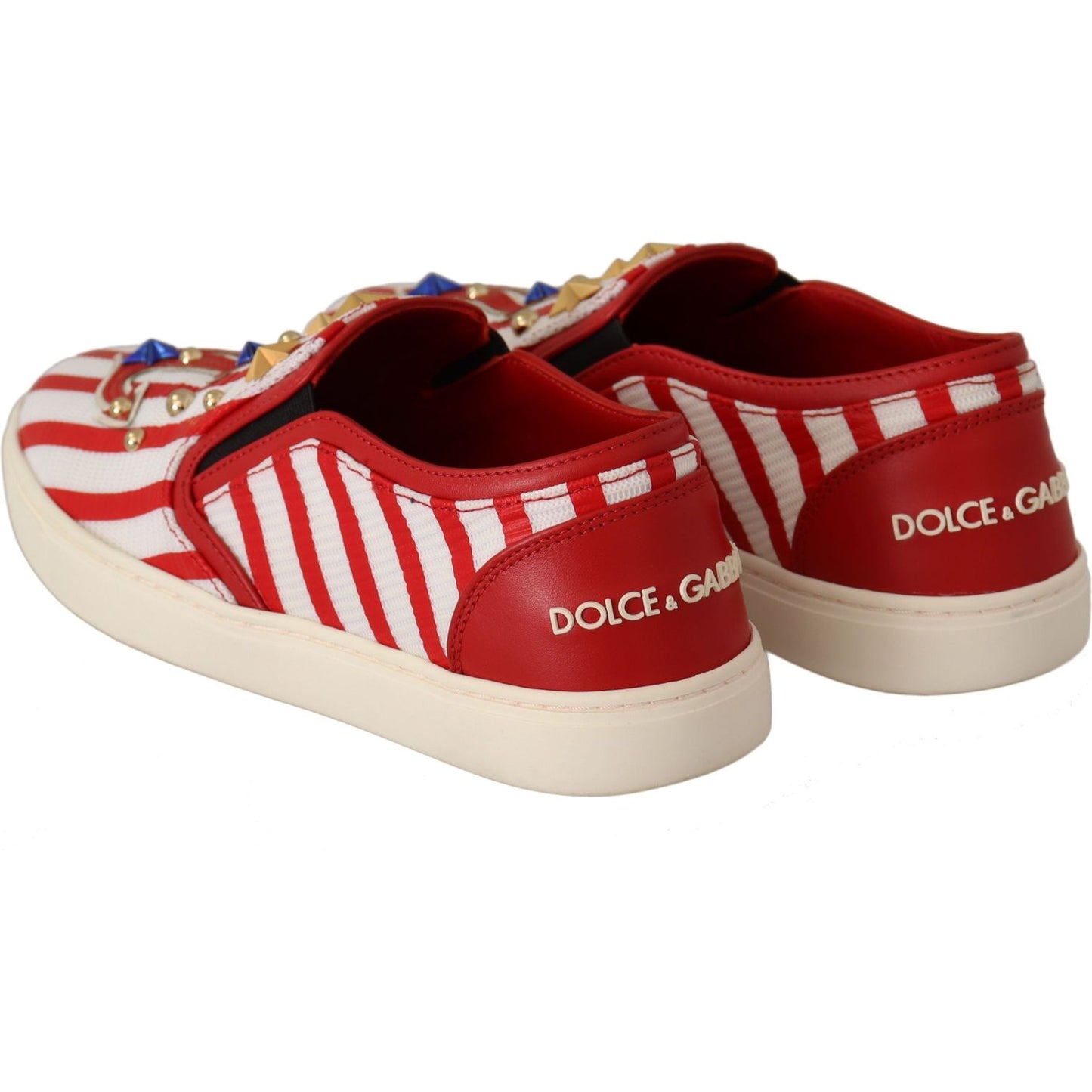 Dolce & Gabbana Stripe Print Studded Loafers WOMAN LOAFERS Dolce & Gabbana Brown