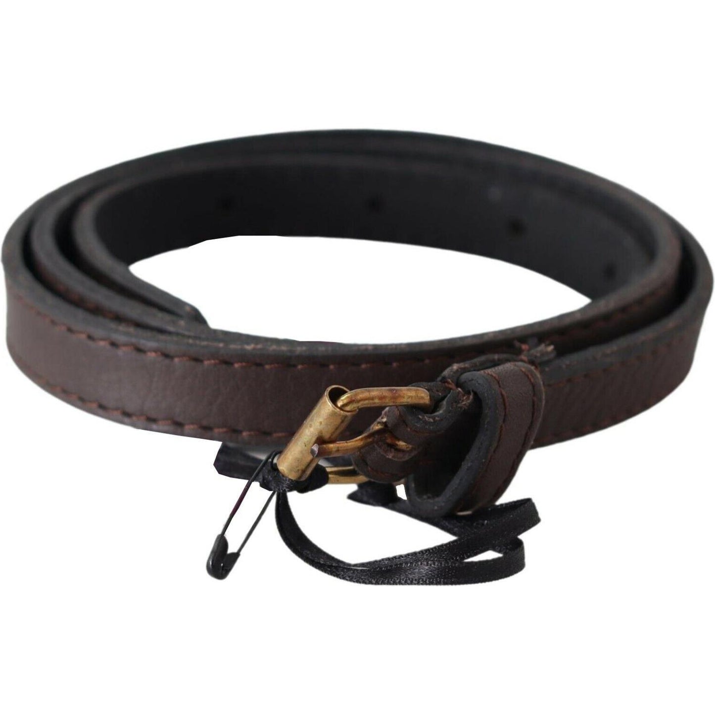 MILA SCHÖN Elegant Brown Leather Fashion Belt with Gold-Tone Buckle MILA SCHÖN Dark Slate Gray