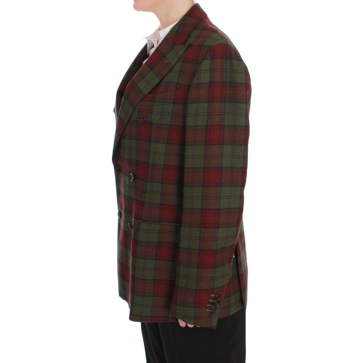 BENCIVENGA Elegant Checkered Double-Breasted Wool Blazer Blazer Jacket BENCIVENGA Dark Slate Gray