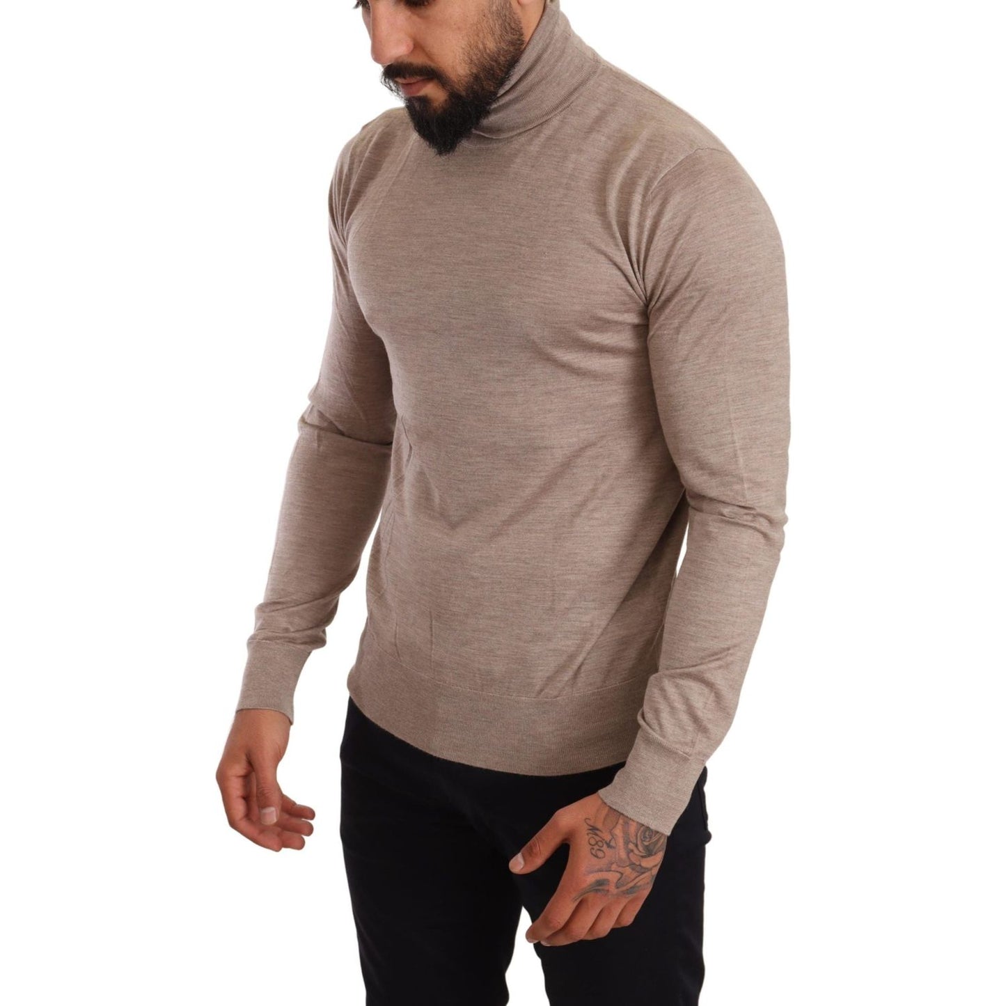 Dolce & Gabbana Beige Turtleneck Cashmere-Silk Blend Sweater Dolce & Gabbana Dim Gray