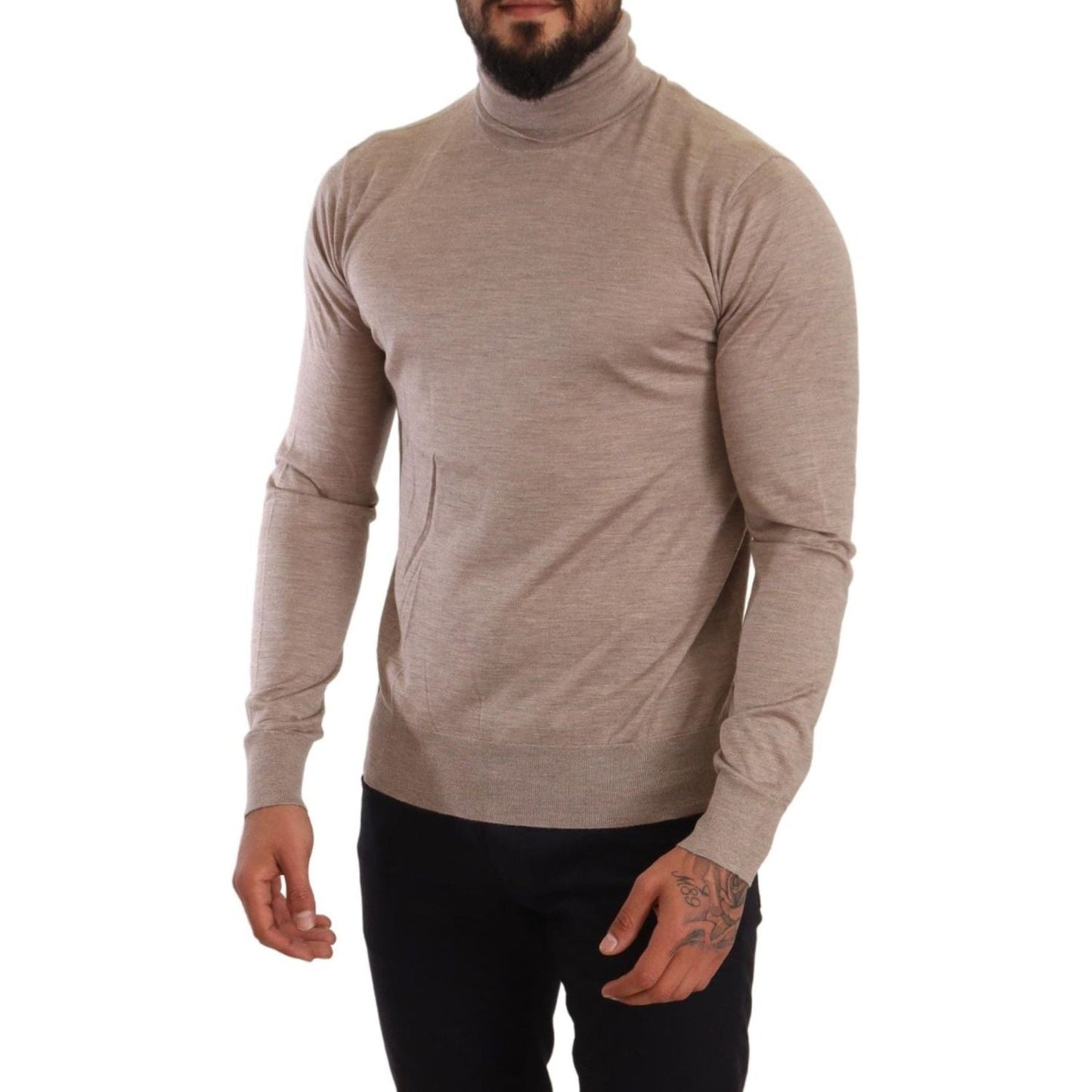 Dolce & Gabbana Beige Turtleneck Cashmere-Silk Blend Sweater Dolce & Gabbana Rosy Brown