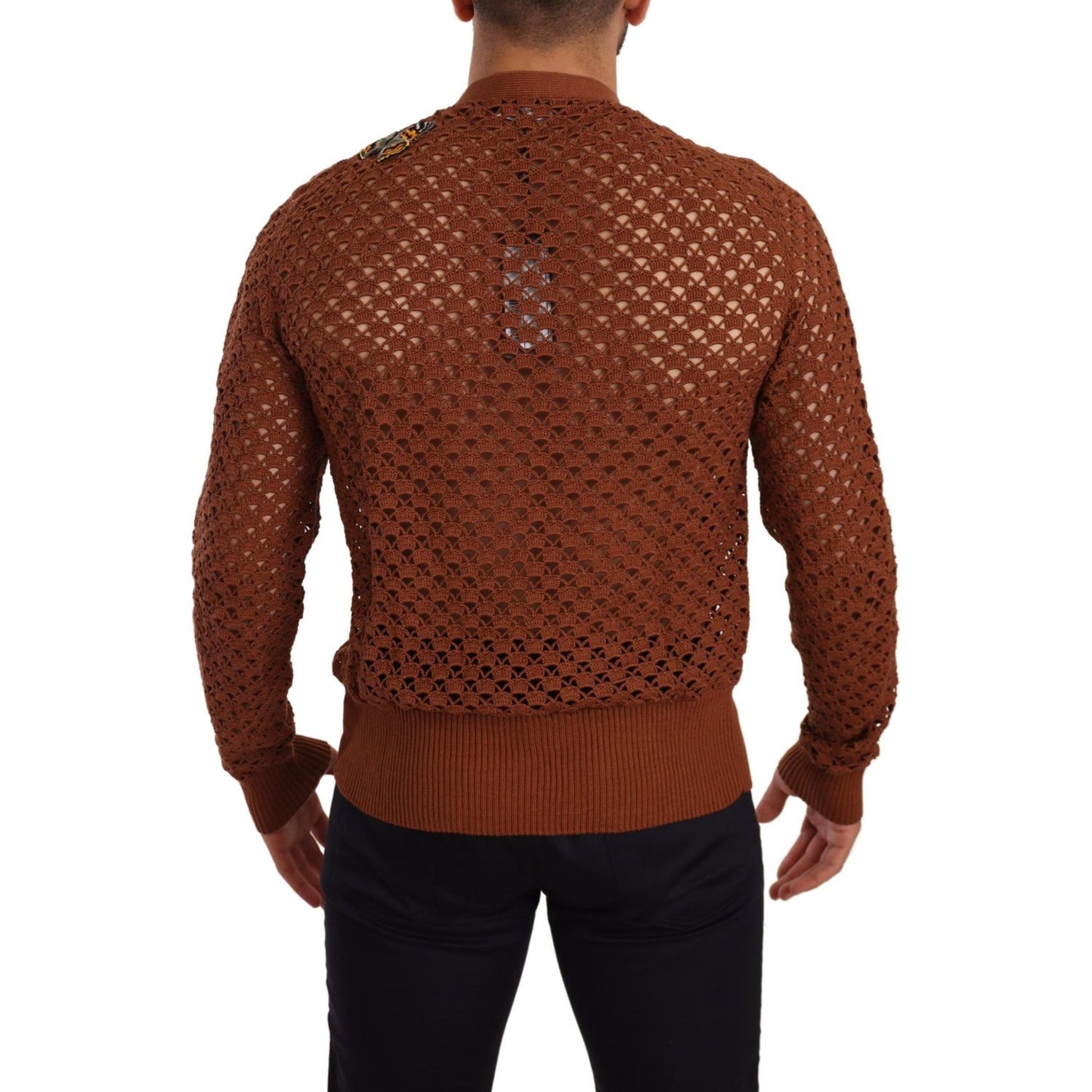 Dolce & Gabbana Refined Elegance Multicolor Embroidered Cardigan MAN SWEATERS Dolce & Gabbana Saddle Brown