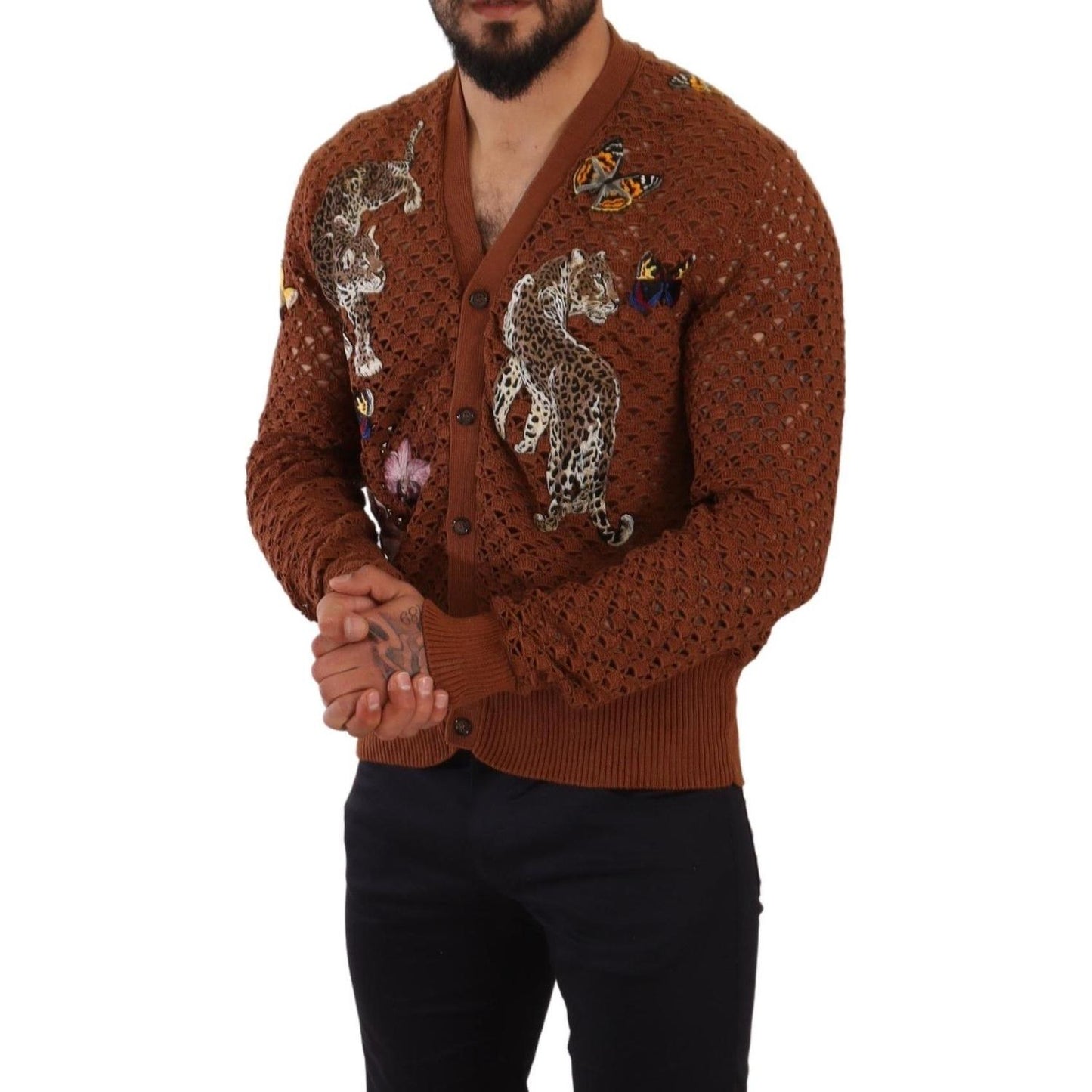 Dolce & Gabbana Refined Elegance Multicolor Embroidered Cardigan MAN SWEATERS Dolce & Gabbana Dark Slate Gray