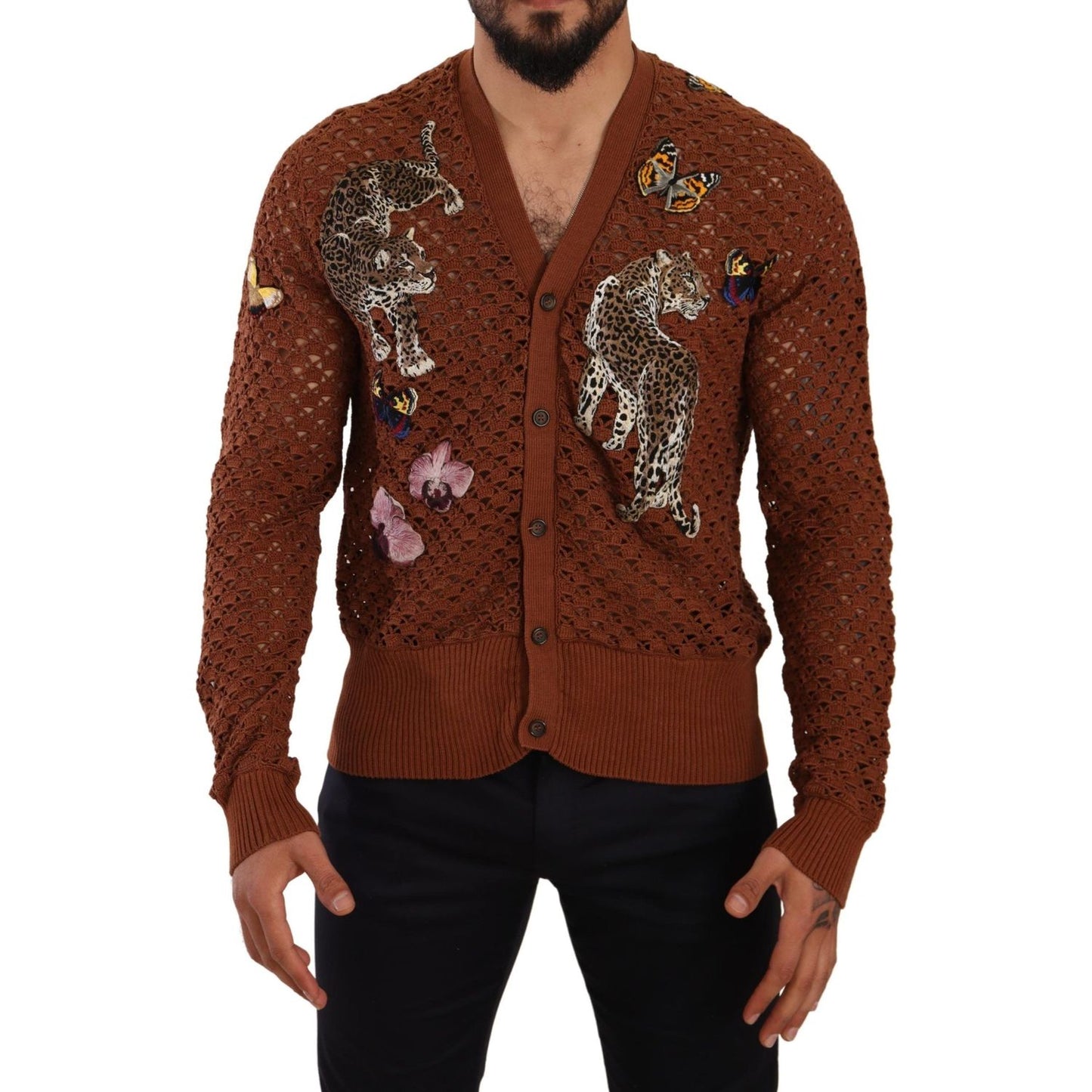 Dolce & Gabbana Refined Elegance Multicolor Embroidered Cardigan MAN SWEATERS Dolce & Gabbana Dark Slate Gray
