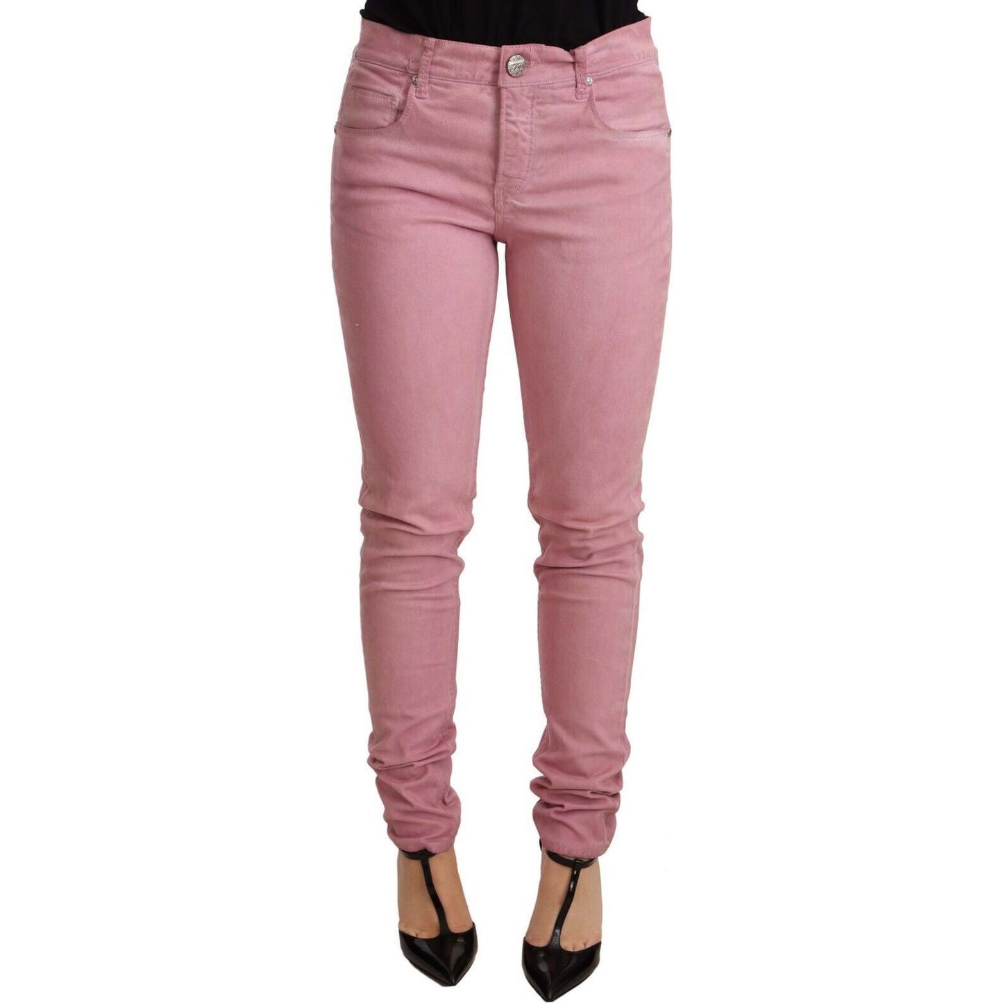 Acht Elegant Slim Fit Pink Denim Jeans Jeans & Pants Acht Rosy Brown