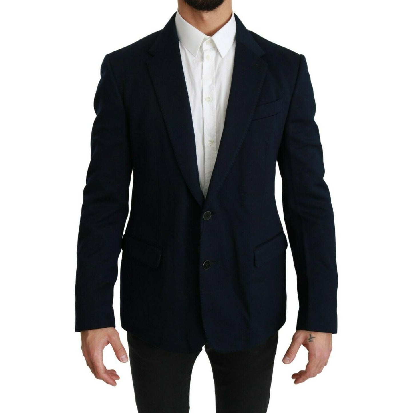 Dolce & Gabbana Elegant Slim Fit Dark Blue Men's Blazer Blazer Jacket Dolce & Gabbana Black