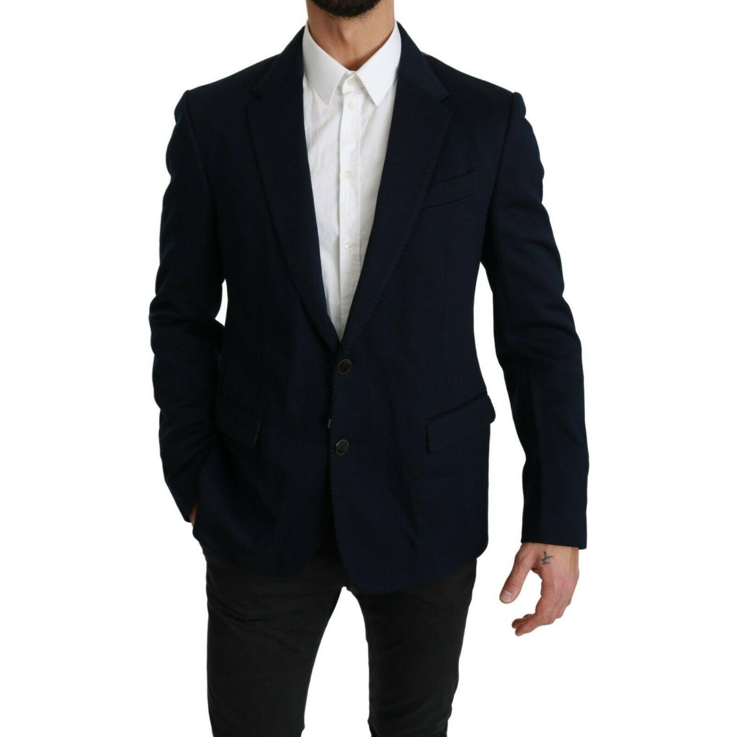 Dolce & Gabbana Elegant Slim Fit Dark Blue Men's Blazer Blazer Jacket Dolce & Gabbana Black