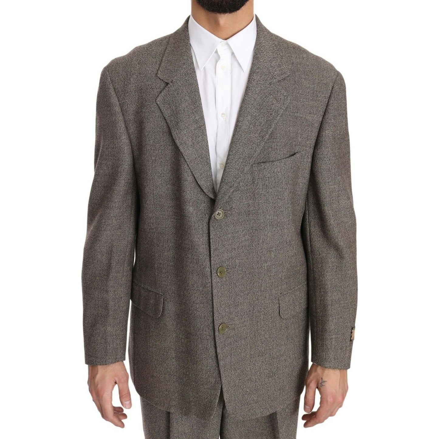Fendi Elegant Light Brown Wool Men's Suit Suit Fendi Dim Gray