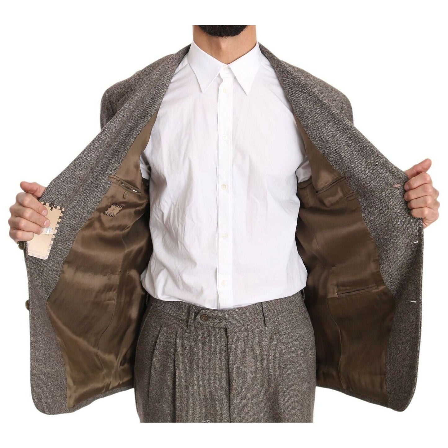 Fendi Elegant Light Brown Wool Men's Suit Suit Fendi Dark Olive Green