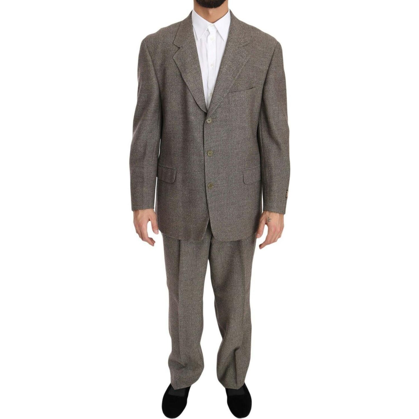 Fendi Elegant Light Brown Wool Men's Suit Suit Fendi Dim Gray