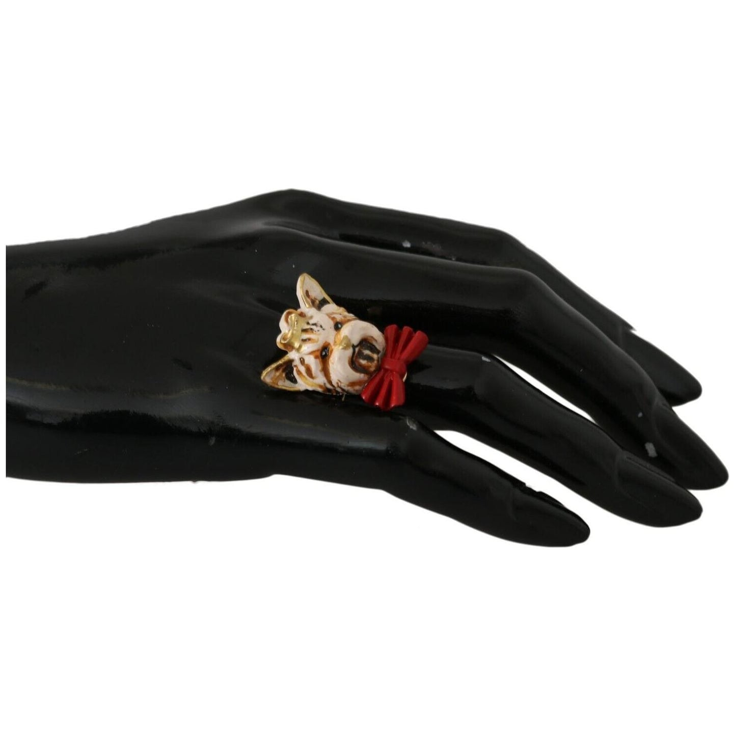 Dolce & Gabbana Elegant Canine-Inspired Gold Tone Ring Ring Dolce & Gabbana Black