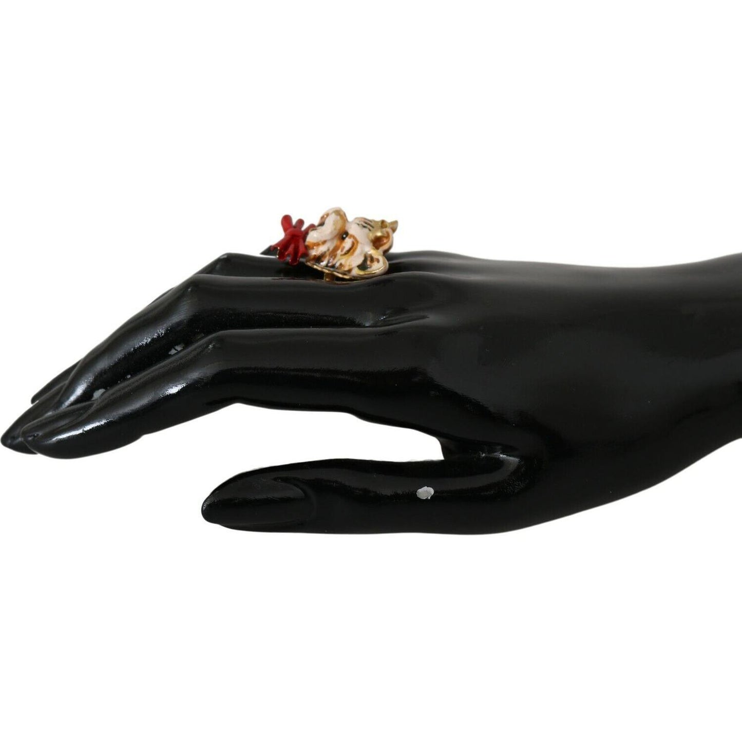 Dolce & Gabbana Elegant Canine-Inspired Gold Tone Ring Ring Dolce & Gabbana Black