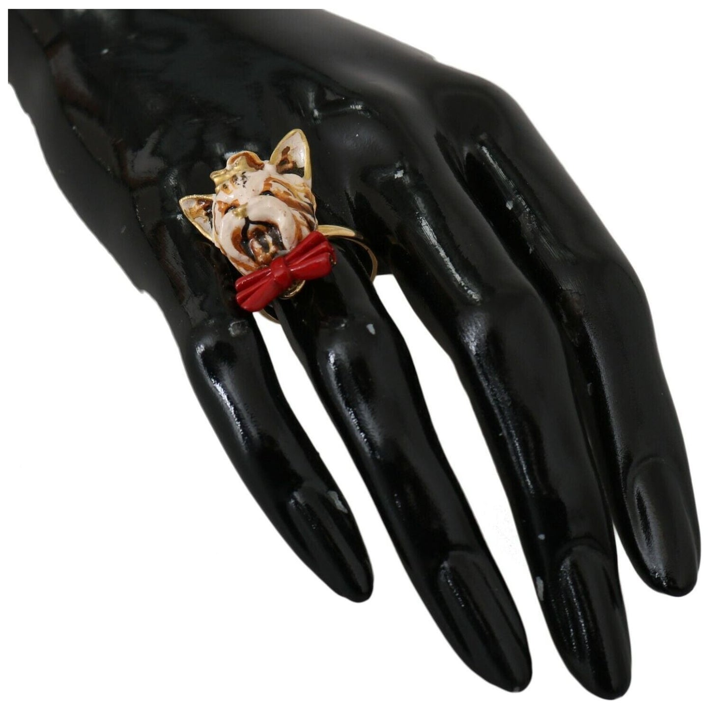 Dolce & Gabbana Elegant Canine-Inspired Gold Tone Ring Ring Dolce & Gabbana Black