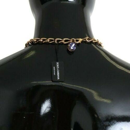 Dolce & Gabbana Elegant Gold Crystal Floral Charm Necklace Necklace Dolce & Gabbana Black