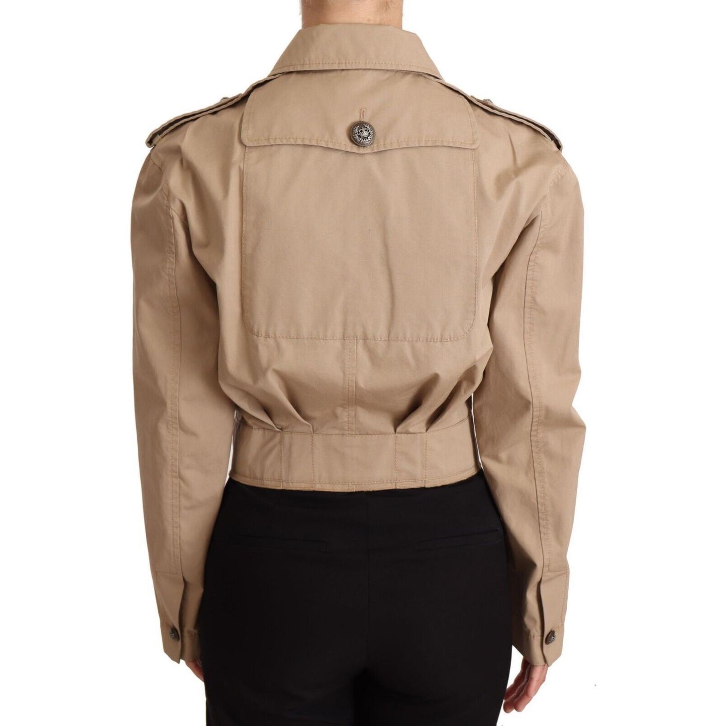 Dolce & Gabbana Elegant Cropped Cotton Jacket in Beige WOMAN COATS & JACKETS Dolce & Gabbana Rosy Brown