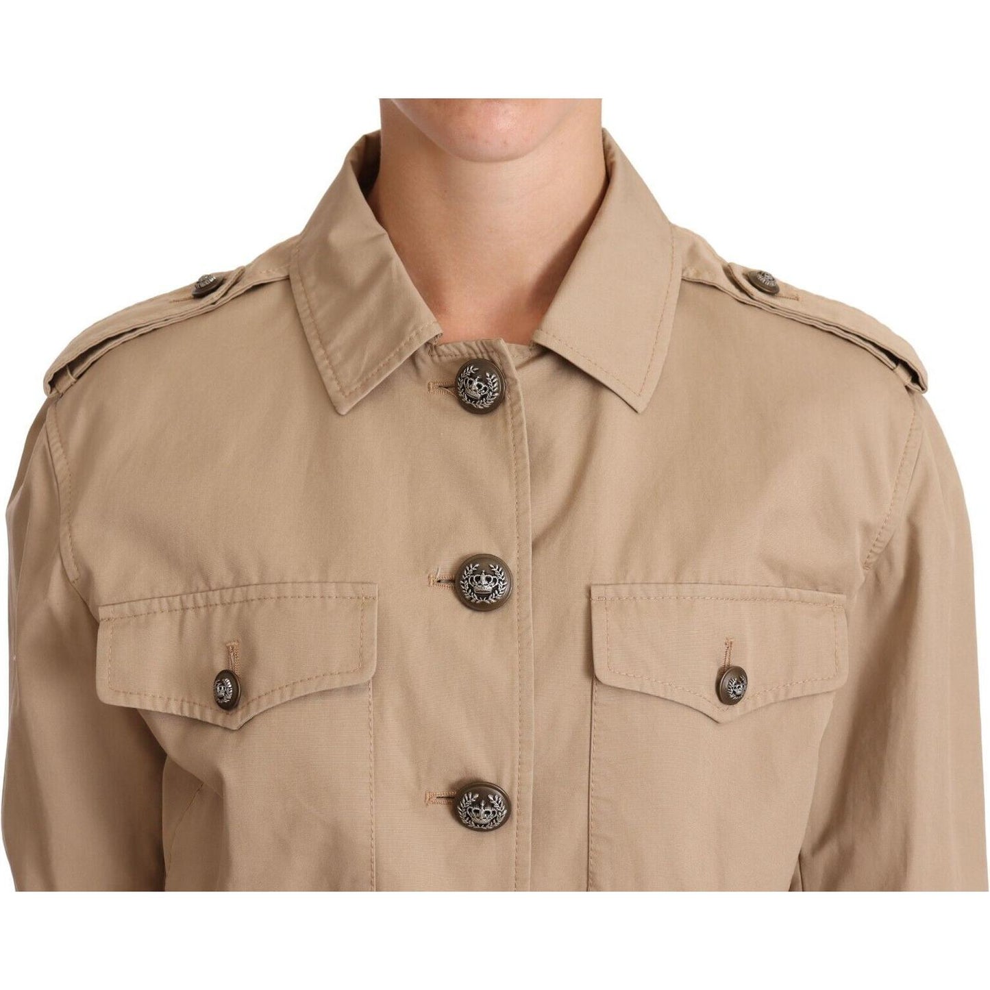 Dolce & Gabbana Elegant Cropped Cotton Jacket in Beige WOMAN COATS & JACKETS Dolce & Gabbana Rosy Brown