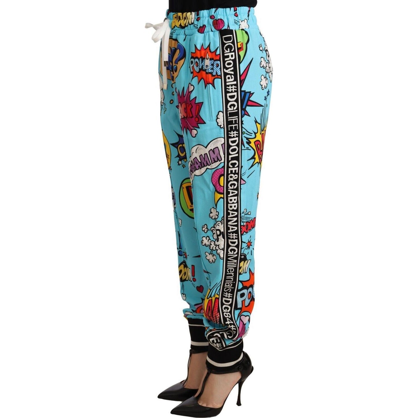 Dolce & Gabbana Chic Cartoon Print Knitted Jogger Pants Jeans & Pants Dolce & Gabbana Dark Slate Gray