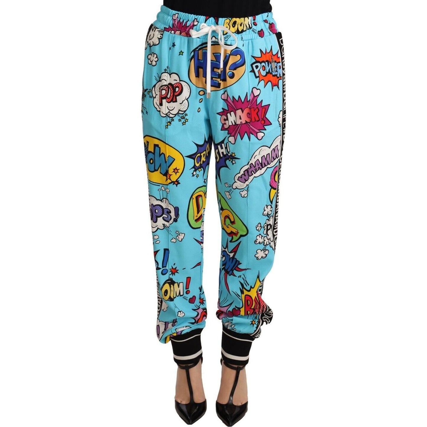 Dolce & Gabbana Chic Cartoon Print Knitted Jogger Pants Jeans & Pants Dolce & Gabbana Medium Aquamarine