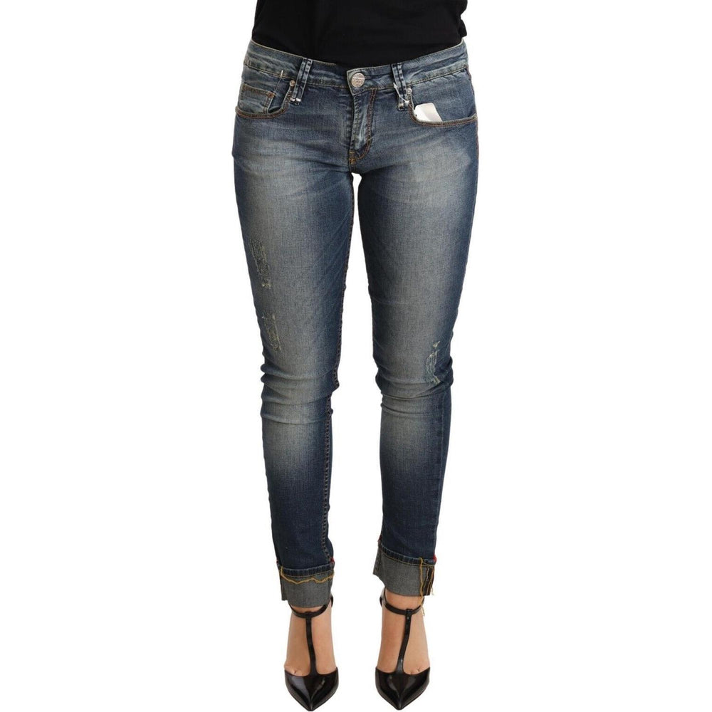 Acht Blue Washed Cotton Low Waist Skinny Denim Women Trouser Jeans Jeans & Pants