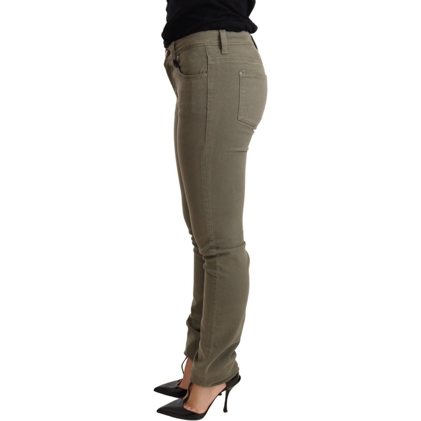 Ermanno Scervino Chic Green Low Waist Skinny Jeans Jeans & Pants Ermanno Scervino Dim Gray