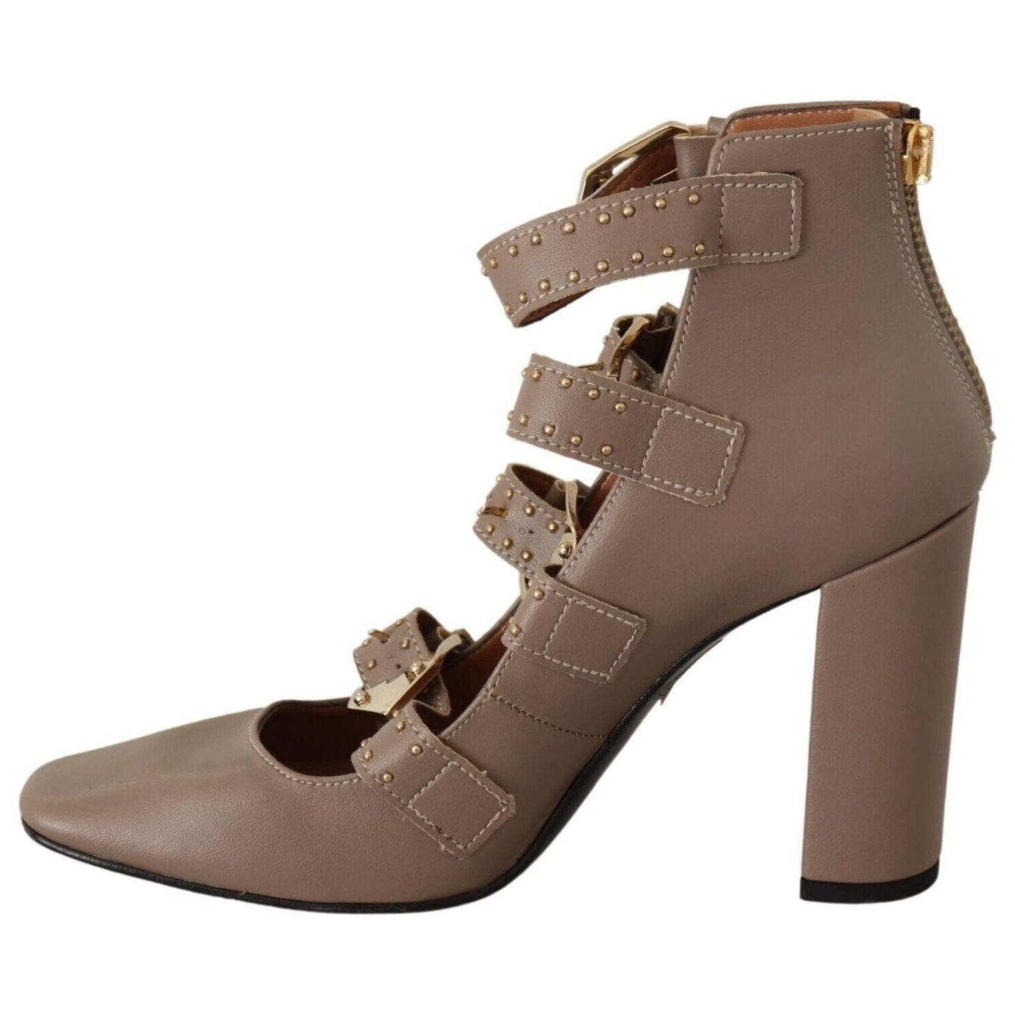 MY TWIN Elegant Leather Multi-Buckle Heels in Brown WOMAN PUMPS MY TWIN Dim Gray