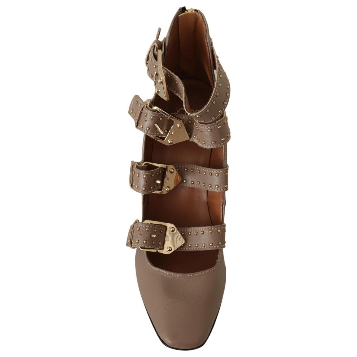 MY TWIN Elegant Leather Multi-Buckle Heels in Brown WOMAN PUMPS MY TWIN Dark Olive Green