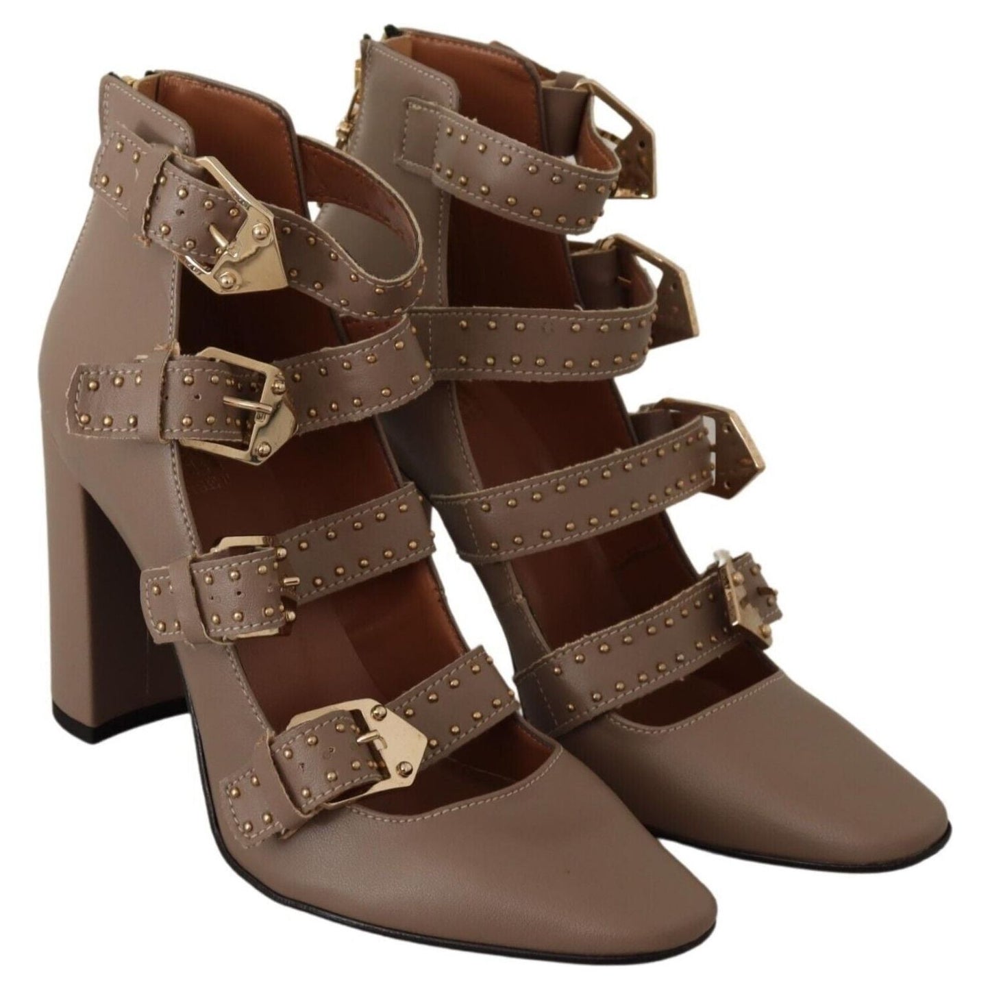 MY TWIN Elegant Leather Multi-Buckle Heels in Brown WOMAN PUMPS MY TWIN Dark Olive Green