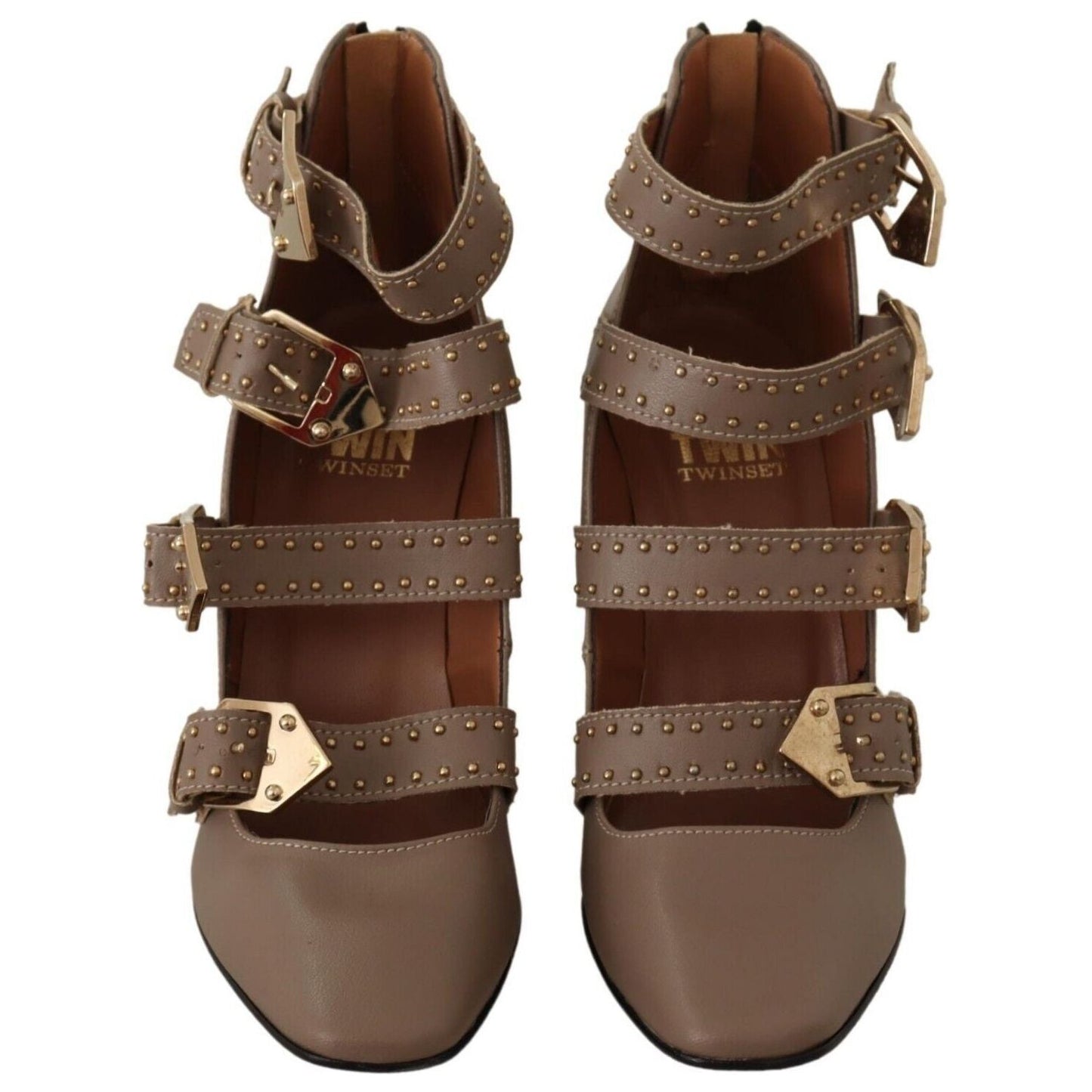 MY TWIN Elegant Leather Multi-Buckle Heels in Brown WOMAN PUMPS MY TWIN Dark Olive Green