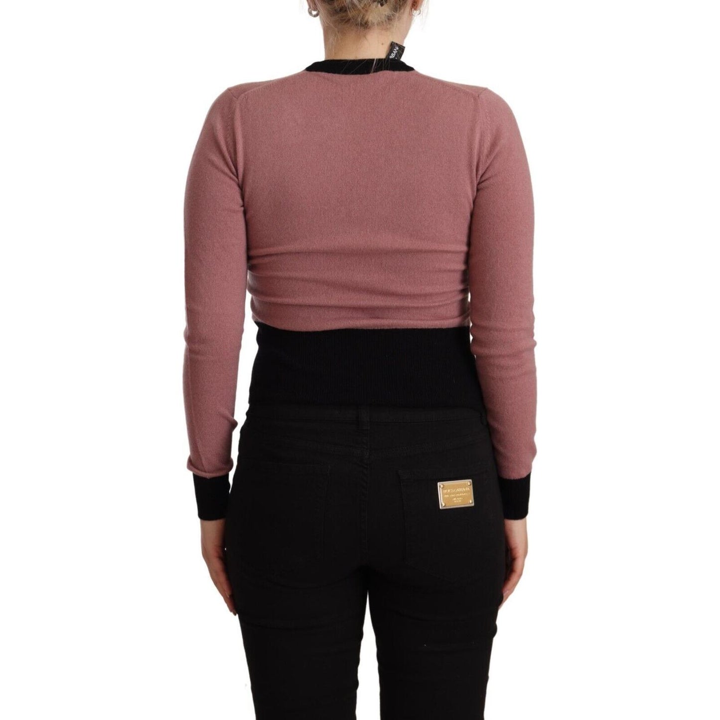 Dolce & Gabbana Elegant Pink Cashmere Crewneck Sweater WOMAN SWEATERS Dolce & Gabbana Black