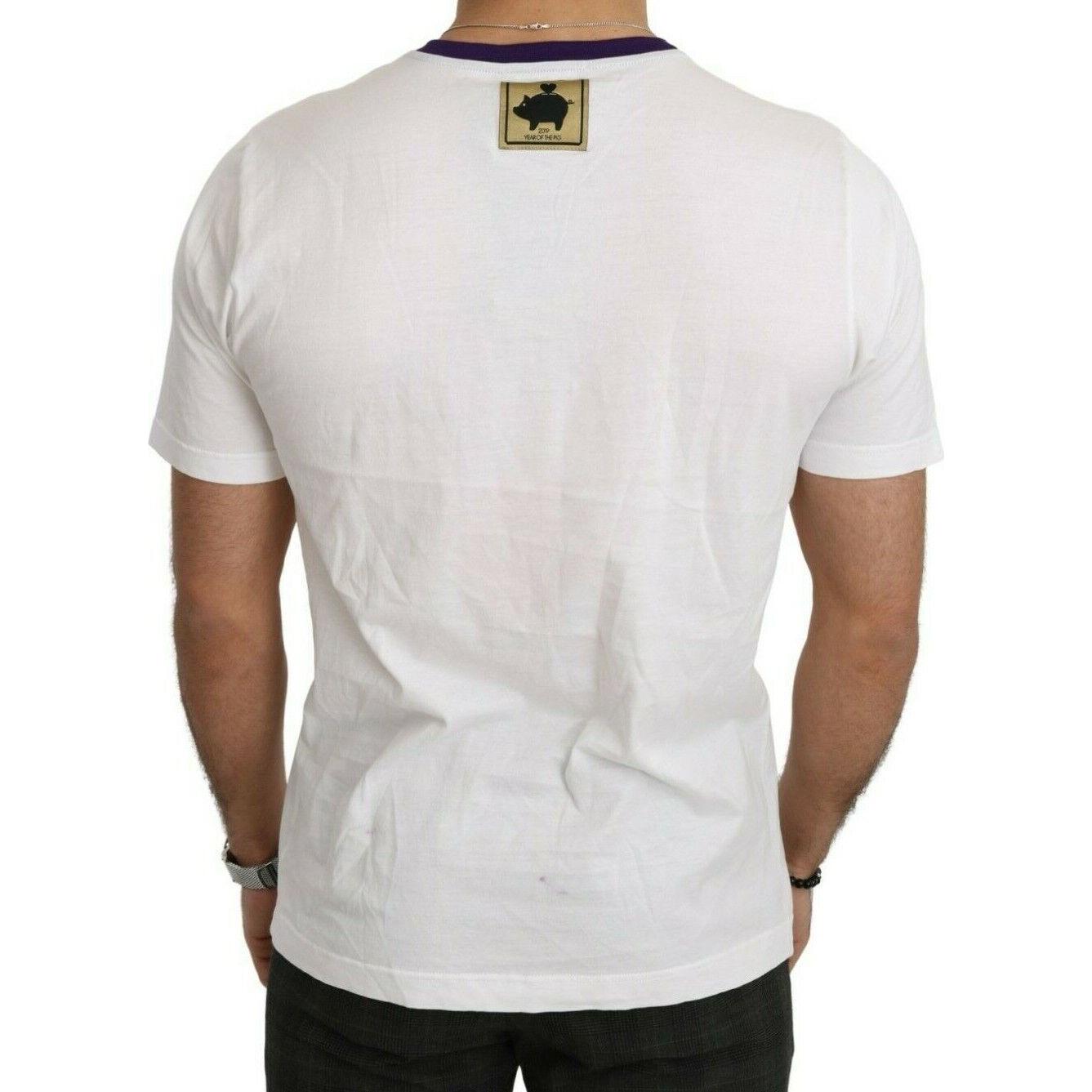 Dolce & Gabbana Chic White Cotton Pig Motif Tee MAN T-SHIRTS Dolce & Gabbana Light Gray