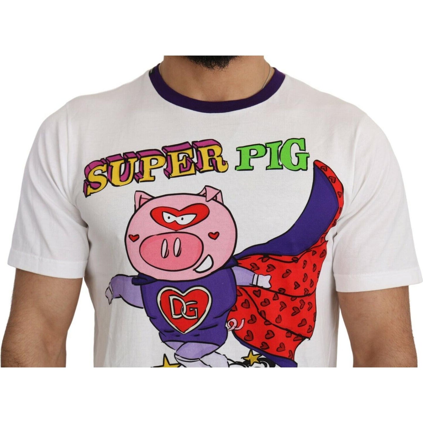 Dolce & Gabbana Chic White Cotton Pig Motif Tee MAN T-SHIRTS Dolce & Gabbana Light Gray