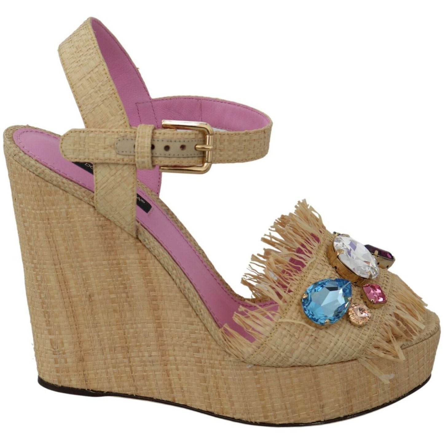 Dolce & Gabbana Beige Silk Strap Wedge Sandals Dolce & Gabbana Rosy Brown