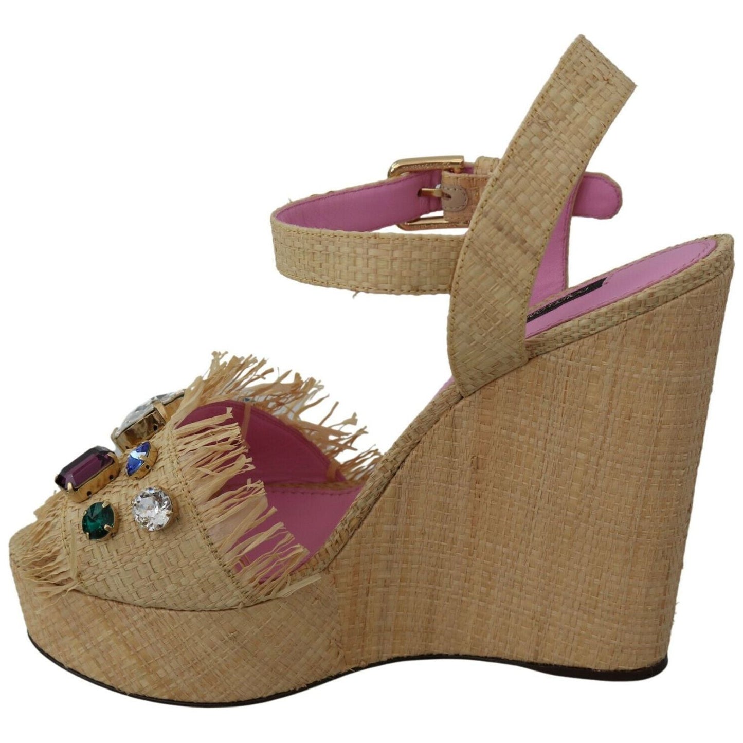 Dolce & Gabbana Beige Silk Strap Wedge Sandals Dolce & Gabbana Dim Gray