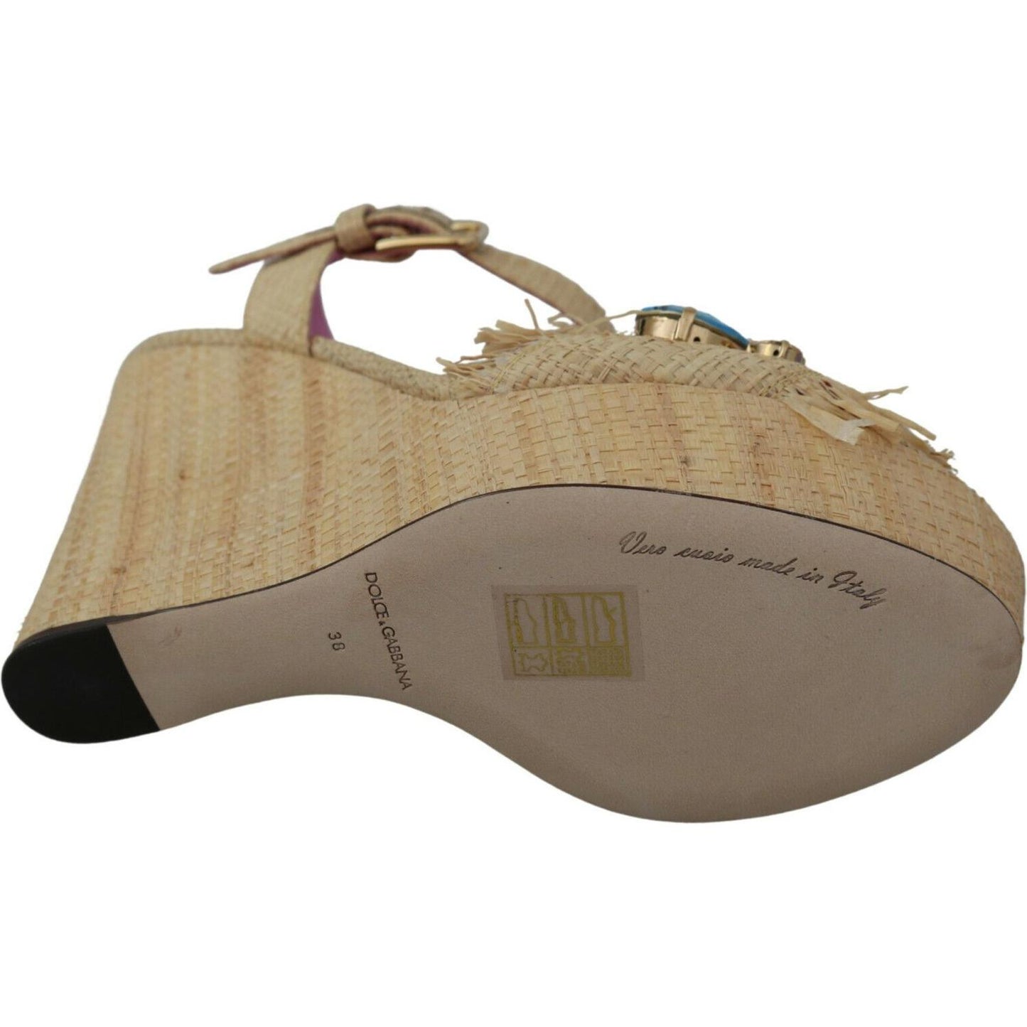 Dolce & Gabbana Beige Silk Strap Wedge Sandals Dolce & Gabbana Dim Gray