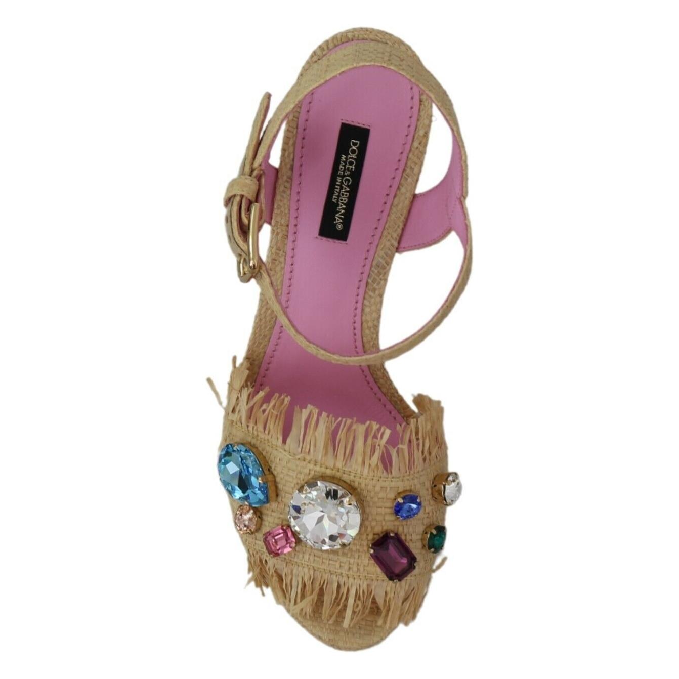 Dolce & Gabbana Beige Silk Strap Wedge Sandals Dolce & Gabbana Dim Gray