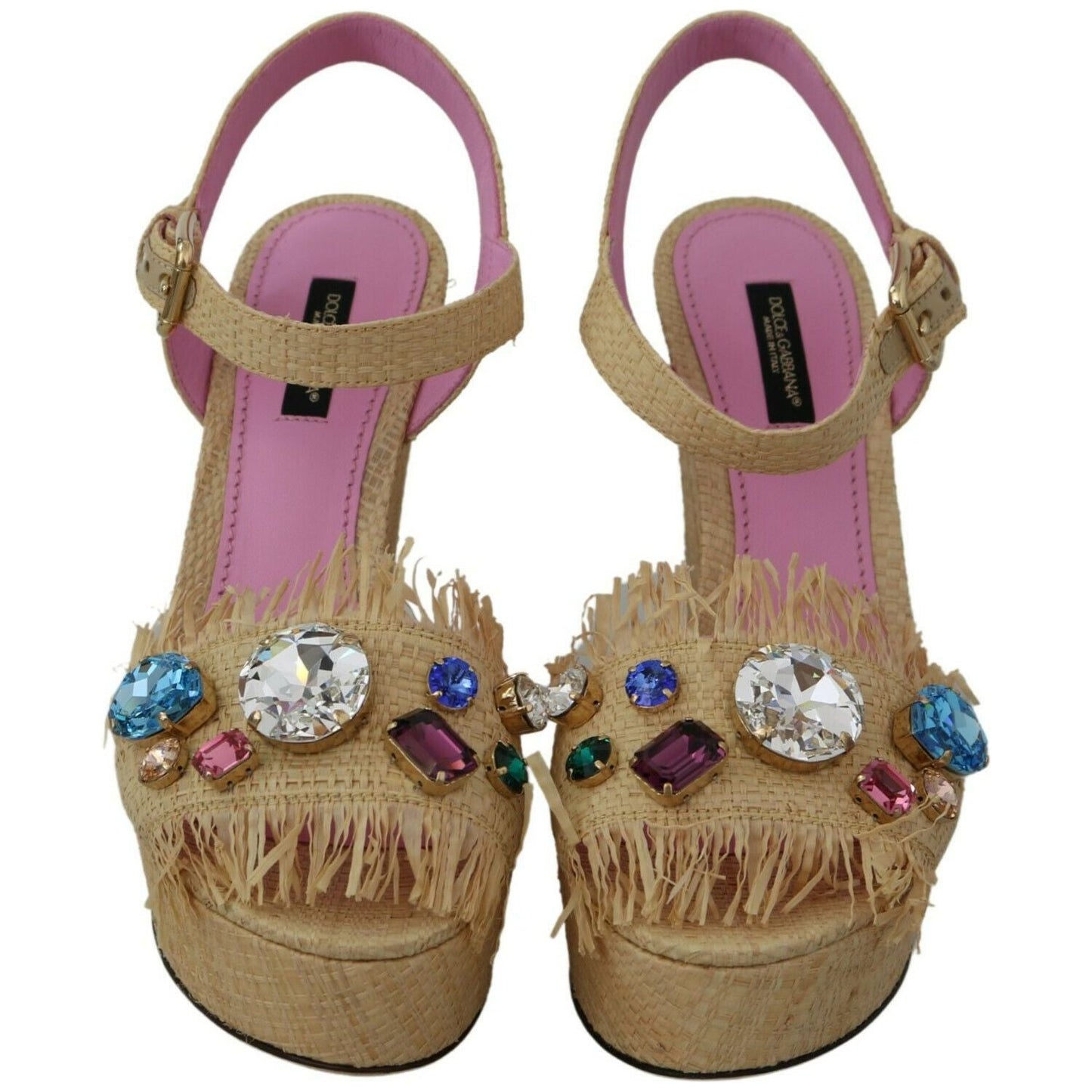 Dolce & Gabbana Beige Silk Strap Wedge Sandals Dolce & Gabbana Dim Gray