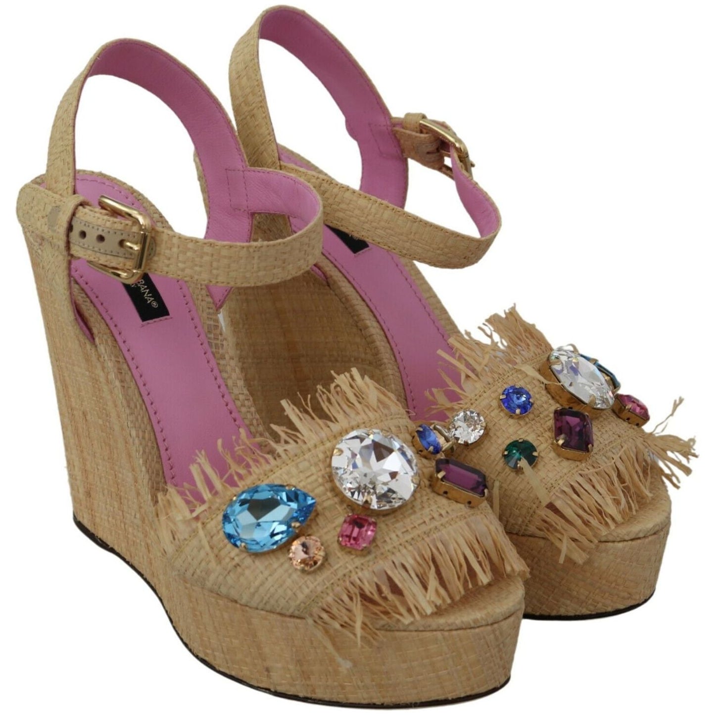 Dolce & Gabbana Beige Silk Strap Wedge Sandals Dolce & Gabbana Dim Gray