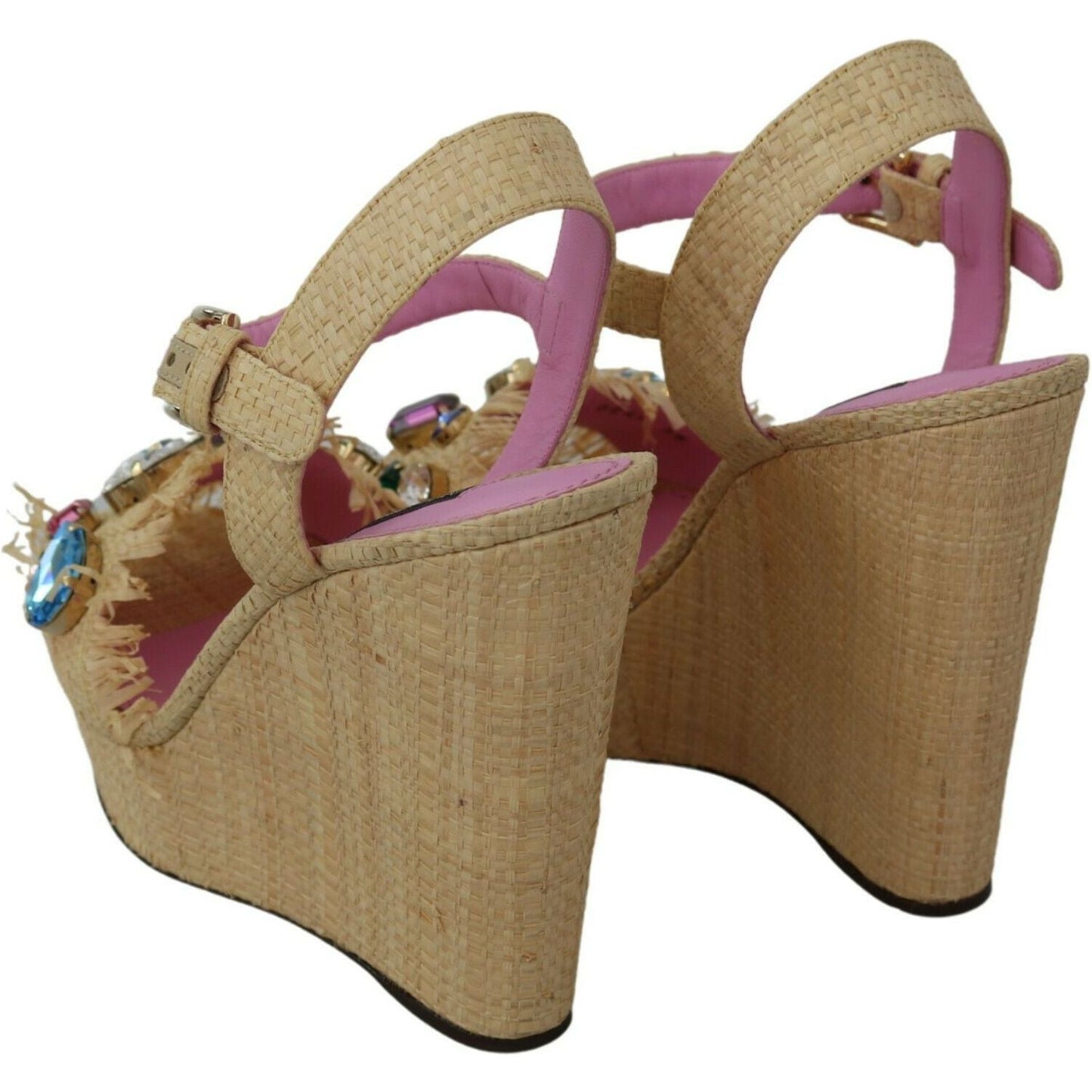 Dolce & Gabbana Beige Silk Strap Wedge Sandals Dolce & Gabbana Dim Gray
