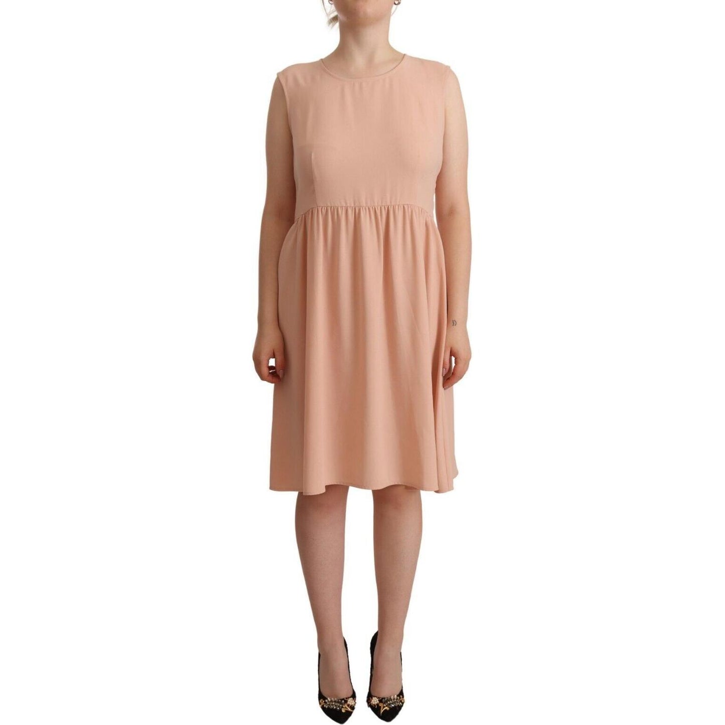 Twinset Elegant Beige Sleeveless Shift Dress WOMAN DRESSES Twinset Rosy Brown